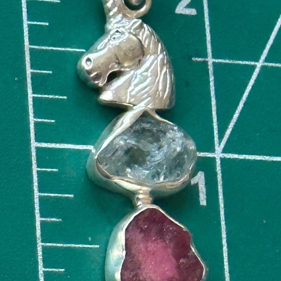 Magical unicorn ruby aquamarine long pendant with necklace - Picture 7 of 10